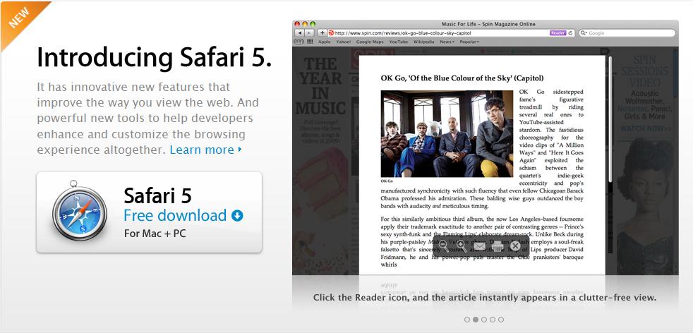 Safari 5 disponible en téléchargement