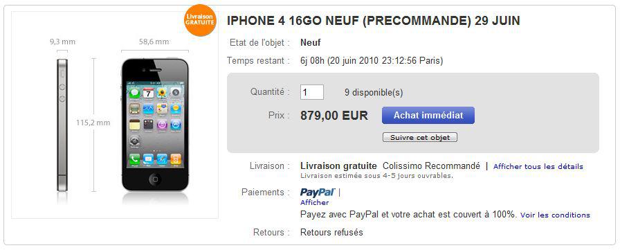 Précommandez votre iPhone 4 sur eBay