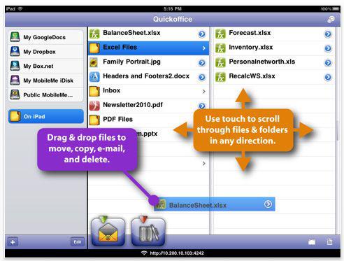 Bureautique : QuickOffice porté sur iPad