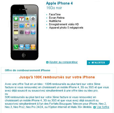 Bouygues Télécom annonce ses prix pour l'iPhone 4...