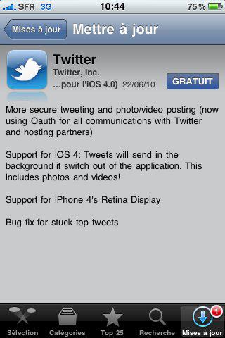 L’application Twitter compatible avec iOs 4 L’application Twitter compatible avec iOs 4
