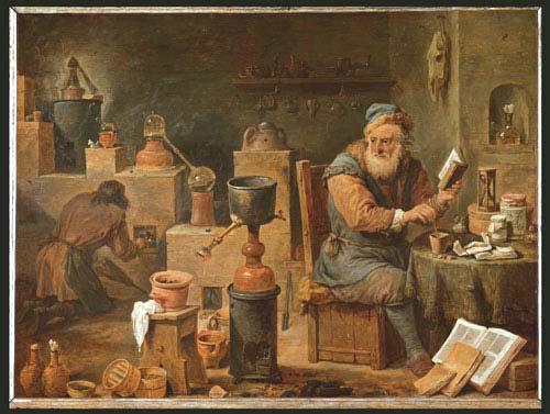 Atelier d'un alchimiste peint par le peintre flamand David Teniers the Younger (1610-1690).