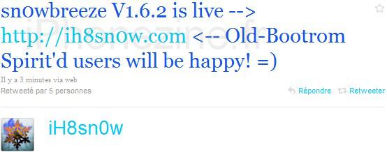 Jailbreak iOS 4 : sn0wbreeze passe en 1.6.2 et supporte les iPhone jailbreakés avec Spirit !