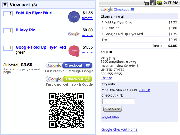 Check-out-Android Accepter un paiement en carte bleue de n’importe où via QR Code et Google Checkout