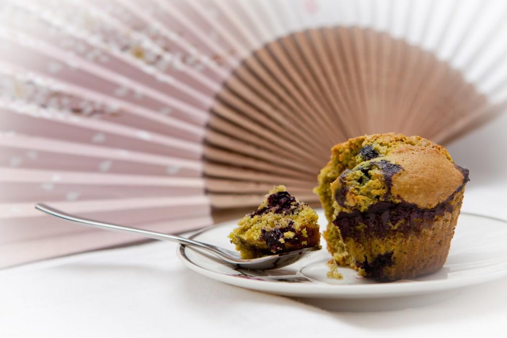 Muffin au thé vert Matcha et aux myrtilles