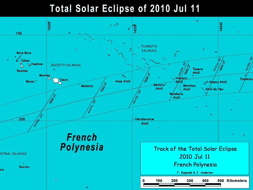 Carte Tahiti Eclipse de Soleil, 11 juillet 2010 Carte Tahiti Eclipse de Soleil, 11 juillet 2010