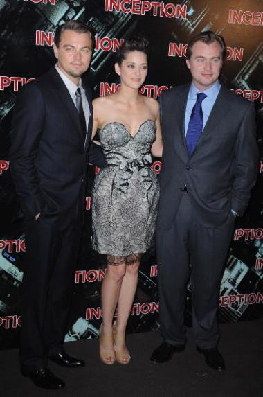 PARIS - JULY 10: (L-R) Actors Leonardo Di Caprio, Marion Cotillard and Director Christopher Nolan attend the Paris Premiere for the film 'Inception' at Gaumont Champs Elysees on July 10, 2010 in Paris, France. (Photo by Pascal Le Segretain/Getty Images)