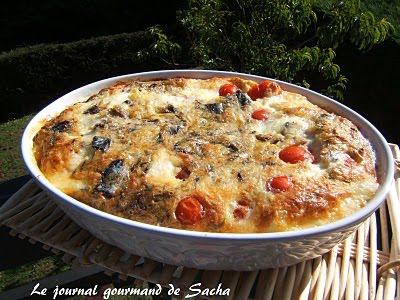 Clafoutis , mozzarella, tomates et sardines