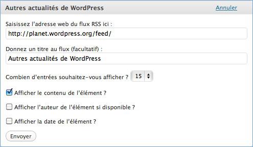 Modifier sur le Tableau de Bord la source des Autres actualités de WordPress Modifier sur le Tableau de Bord la source des Autres actualités de WordPress