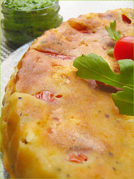 Clafoutis de Tomates Cerises Feta & Pesto de Roquette