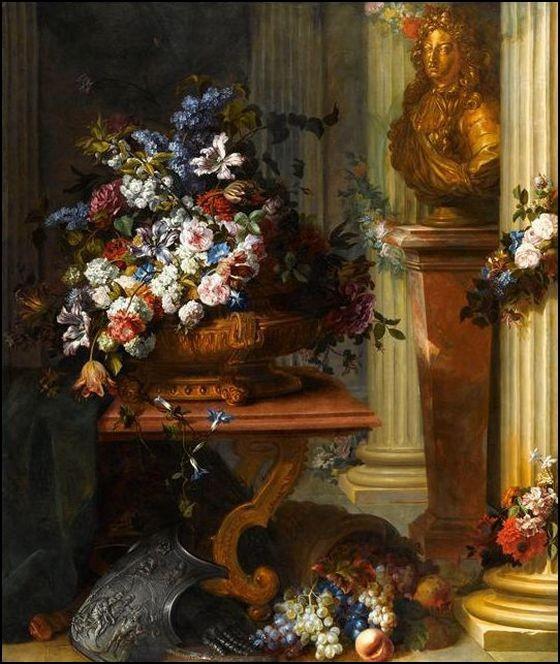 jean blin de fontenay fleurs dans vase buste louis XIV corn