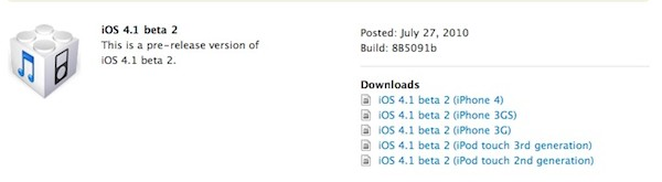 iOS 4.1 beta 2 iOS 4.1 bêta 2 disponible au téléchargement
