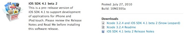 iOS SDK 4.1 Beta 2 iOS 4.1 bêta 2 disponible au téléchargement