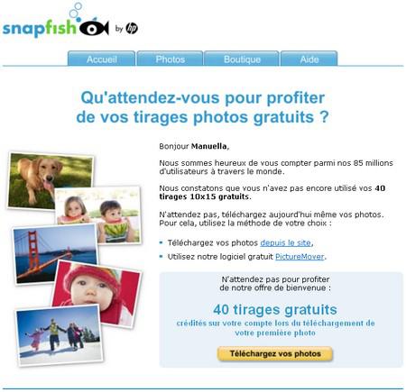 Snapfish relance ses prospects dans un dernier emailing.