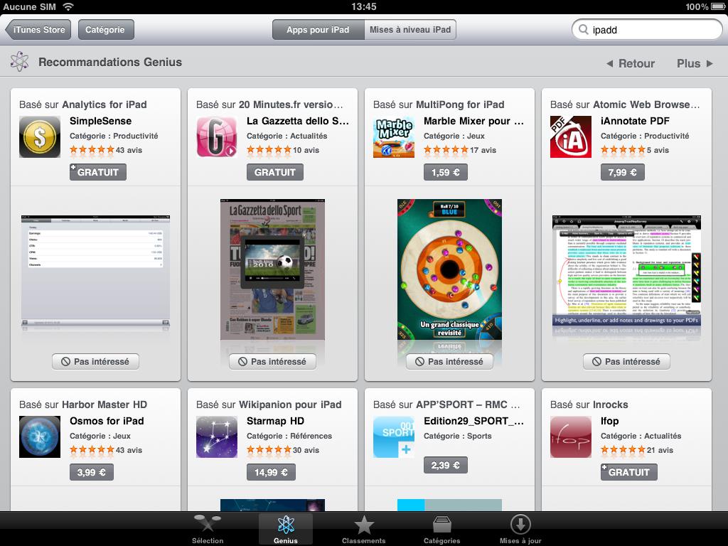 App Store : Recommandations Genius pour iPad