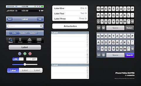 iphone4 retina hd ui elements Kit déléments graphiques pour liPhone 4 au format PSD
