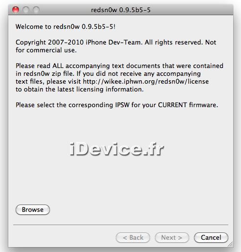 Redsn0w 0.9.5 beta 5 Redsn0w 0.9.5 – Jailbreak iOS 4.0.2 iPhone 3G et iPod touch 2G (non MC)