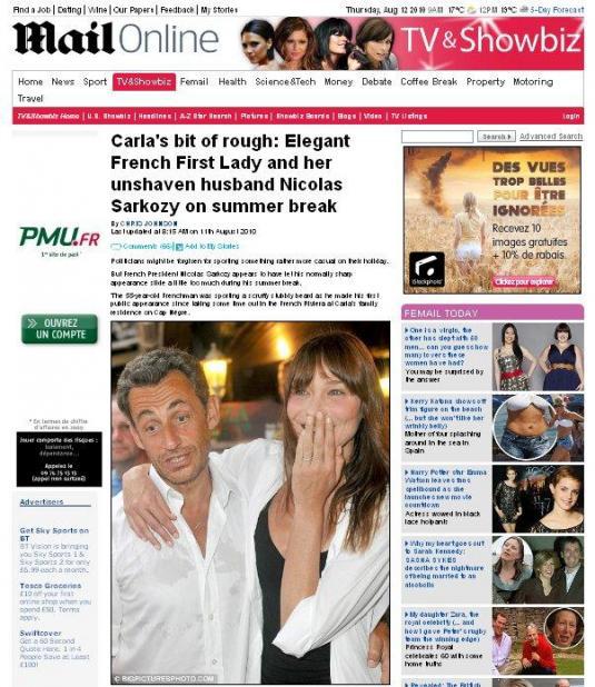 MailOnline montre Nicolas Sarkozy et Carla Bruni avec le petit peuple