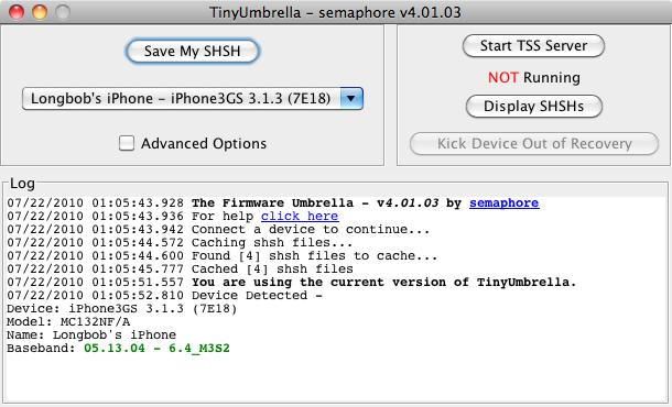 Tiny-Umbrella-Screenshot1 Les signatures SHSH pour les iOS 4.0.1 et 3.2.1 sont encore disponibles.