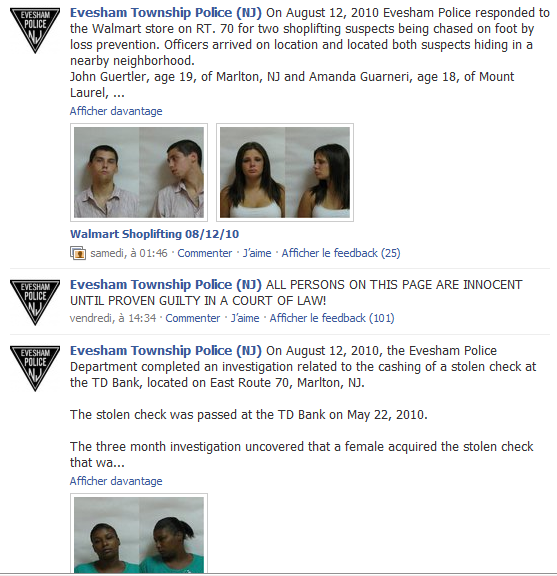 Evesham Police L’e-réputation face à la présomption d’innocence: Le pot de fer contre le pot de terre