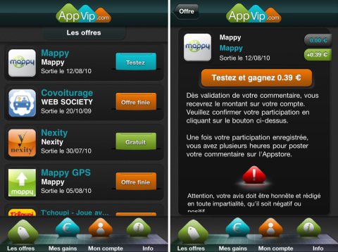 Premières vues de l’application d’Appvip.com Premières vues de l’application d’Appvip.com
