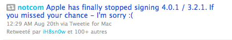 Fin ECID 4.0.1 Les Firmwares 4.0.1 et 3.2.1 ne sont plus signĂŠs par Apple
