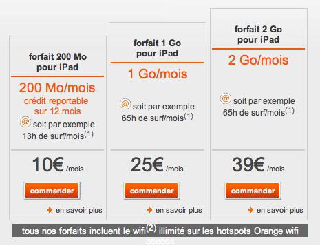 Orange: 3 forfaits pour l'iPad...