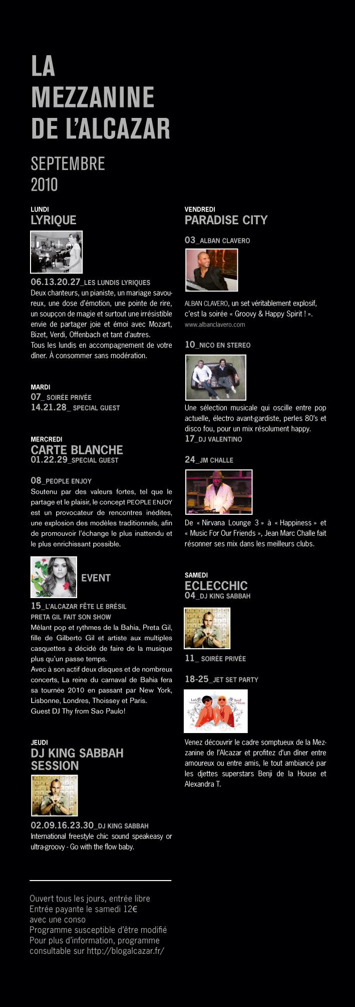 programmation du mois de septembre 2010 Notre programmation pour le mois de Septembre 2010
