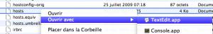 TextEdit Ouvrir hosts Tuto: Modifier fichier HOSTS et Restaurer votre iPhone grâce à votre ECID sauvegardé