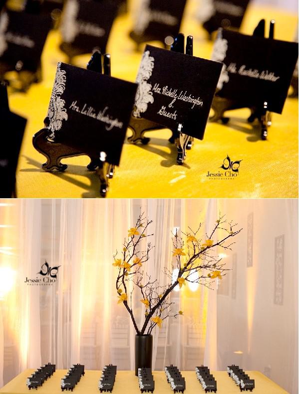 décoration d’un vrai mariage jaune et noir