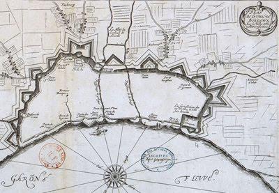 Château Trompette, plan de Bordeaux avec ses vielles et nouvelles fortifications, 1653