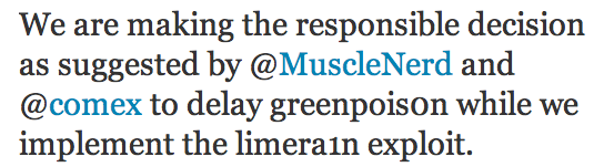 Pas d’utilisation de la faille ShAtter, la sortie de GreenpOison reportée à une date ultérieure… Pas d’utilisation de la faille ShAtter, la sortie de GreenpOison reportée à une date ultérieure…