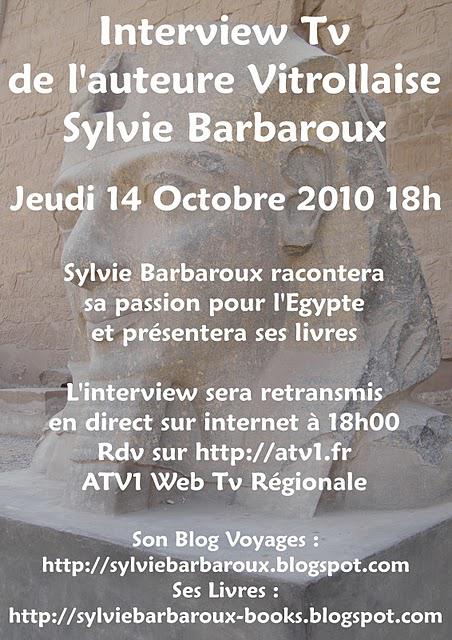Interview ATV1.fr sur ma passion pour l'Egypte et mes livres
