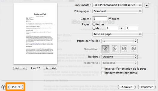 Comment exporter directement un document vers iBooks print