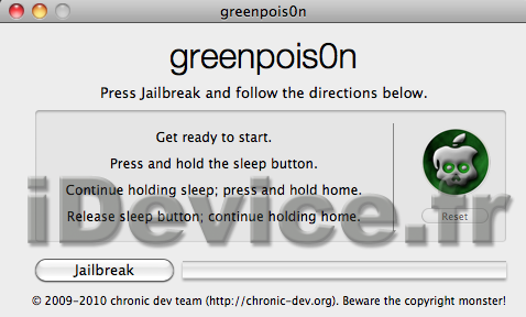Greenpois0n_Mac_OS Jailbreak iOS 4.1 – Greenpois0n est disponible pour Mac
