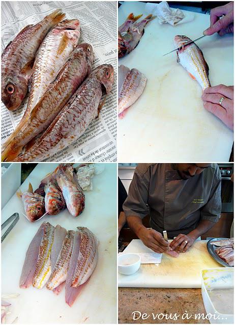 Filets de Rouget sur Carpaccio de Poire, Vinaigrette Aigre Douce Filets de Rouget sur Carpaccio de Poire, Vinaigrette Aigre Douce