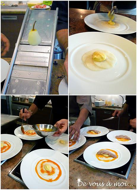 Filets de Rouget sur Carpaccio de Poire, Vinaigrette Aigre Douce Filets de Rouget sur Carpaccio de Poire, Vinaigrette Aigre Douce