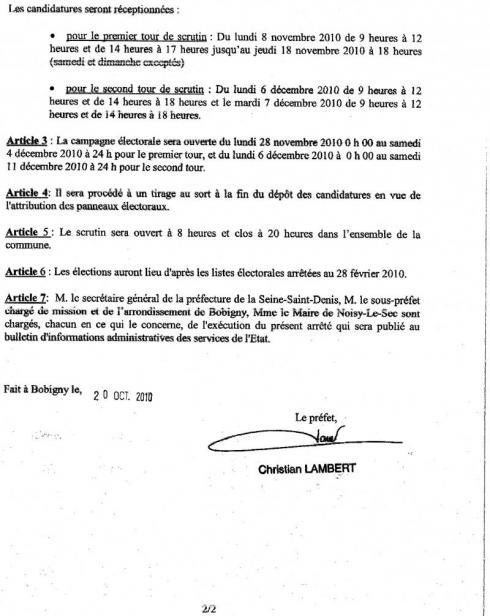 OFFICIEL : Arrêté préfectoral fixant les dates des éléctions partielles à Noisy-le-Sec