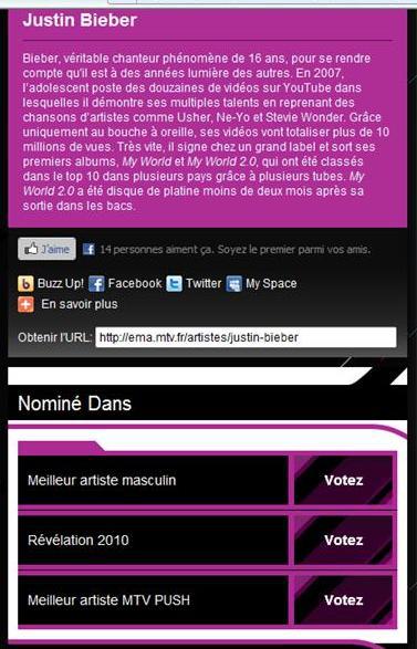 Justin Bieber : Nominé aux Europe Music Awards ! Votez !!!