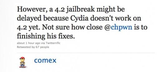 Le jailbreak de l’ios 4.2 retardé ? Le jailbreak de l’ios 4.2 retardé ?