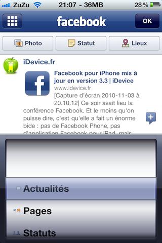 Facebook pour iPhone mis à jour en version 3.3