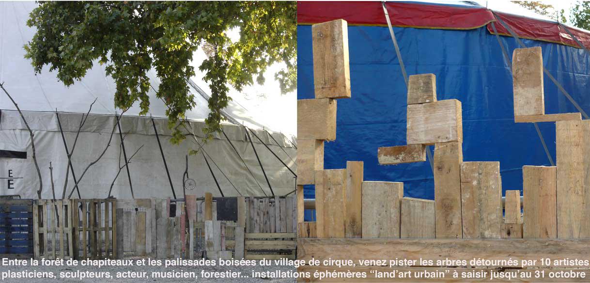 palissades décor land art urbain du village de cirque réalisé par Paule Kingleur / Paris Label 