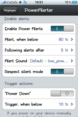 PowerAlerter 1.3.1 : Personnaliser l’alerte de la batterie