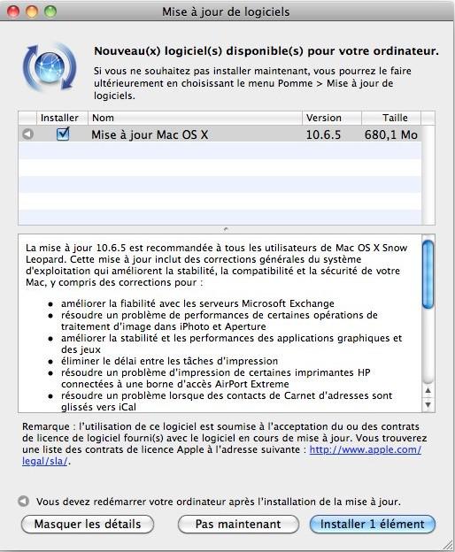 Mac OS X 10.6.5 disponible au téléchargement
