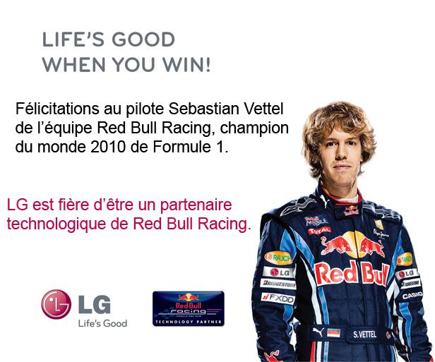 Red Bull en partenariat avec LG devient double Champion du monde de F1 Red Bull en partenariat avec LG devient double Champion du monde de F1