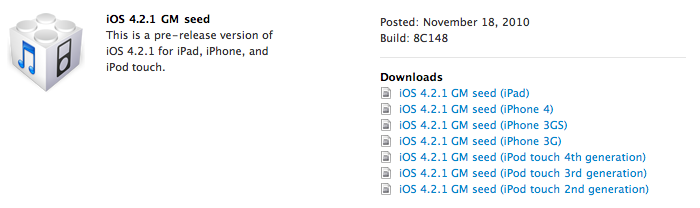 iOS 4.2.1 GM Télécharger le firmware iOS 4.2.1 GM iPhone, iPod Touch et iPad