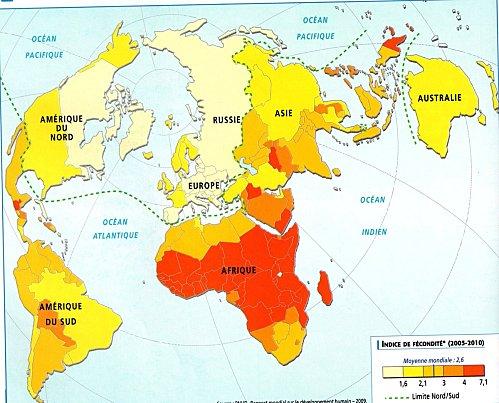 2nde 10 Exercice cartographique. Les enjeux du développement CarteFeconditeMond080
