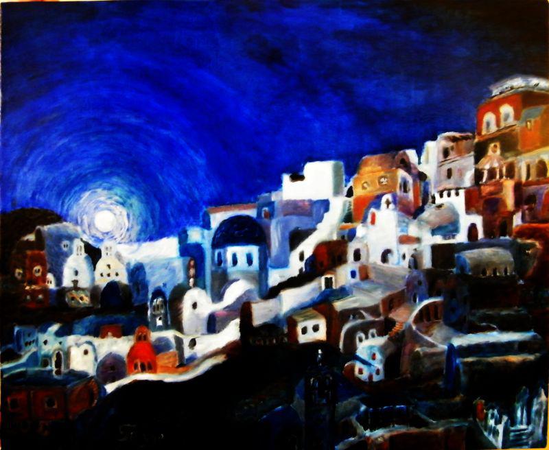 Santorin la nuit, peintur de Serge Boisse
