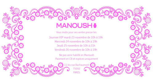 Vente privée Manoush Du mardi 23 au vendredi 26 novembre, voir...