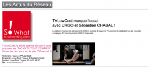 Tv low cost marque l’essai avec URGO et Christian Chabal